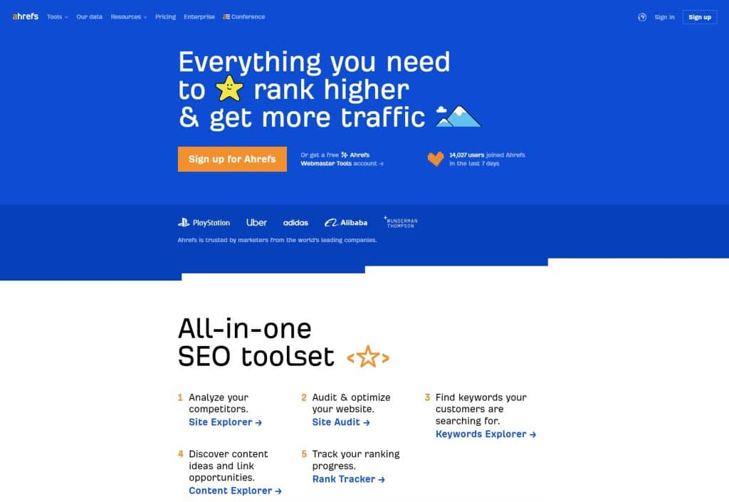 ahrefs landing page