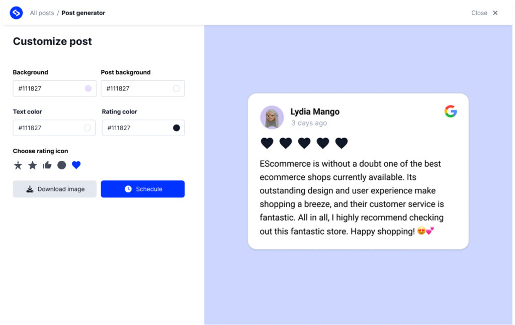 Designing social media post with Google review