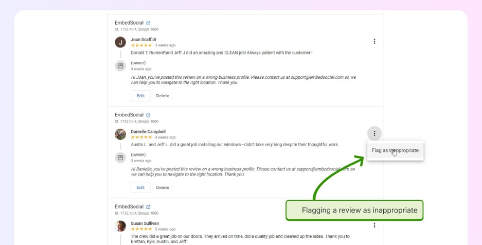 flagging a review as inappropriate inside google business profile