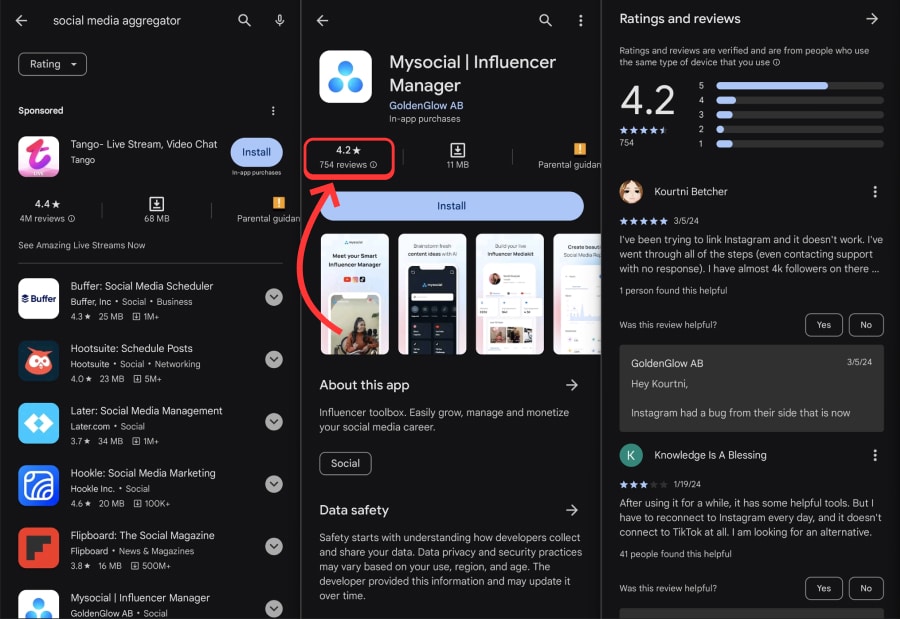 opening your google play reviews via a mobile app