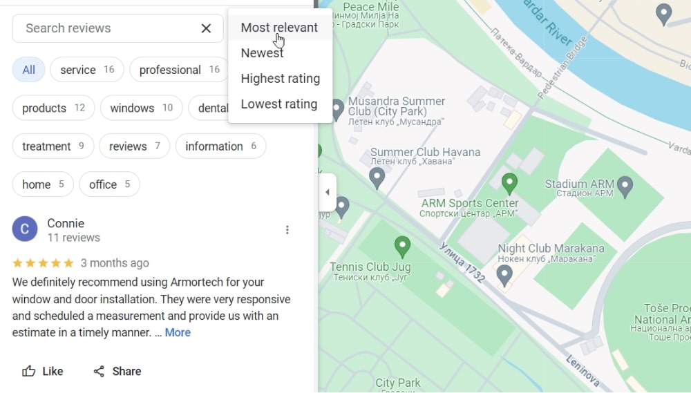 filtering your google reviews via google maps