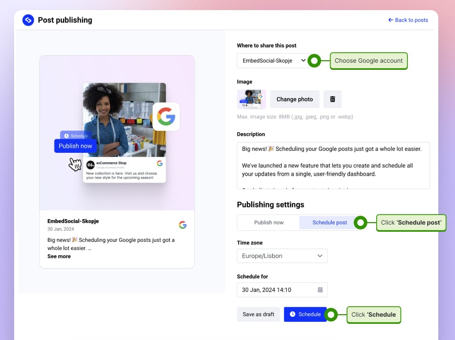 Scheduling Google posts