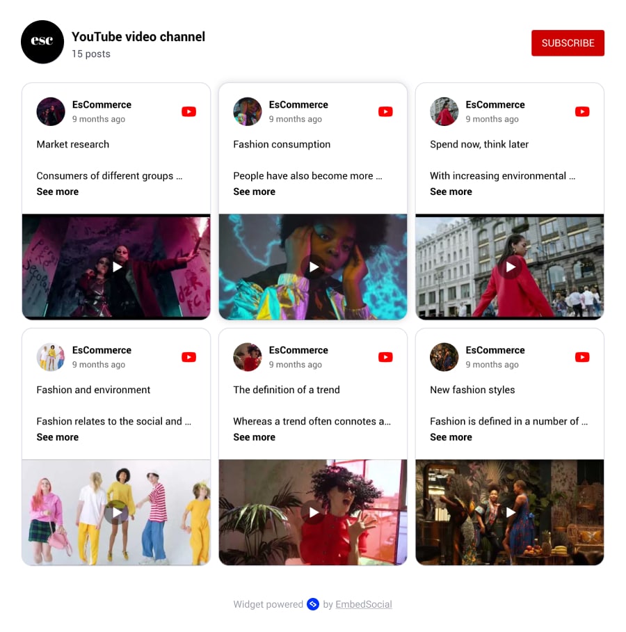 YouTube video feed widget