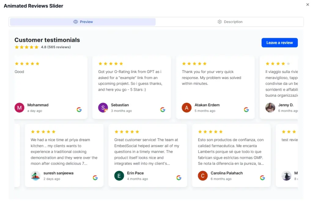 animated reviews slider widget