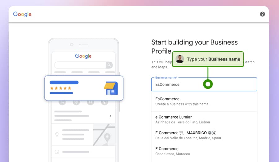providing your business name to create a google business profile