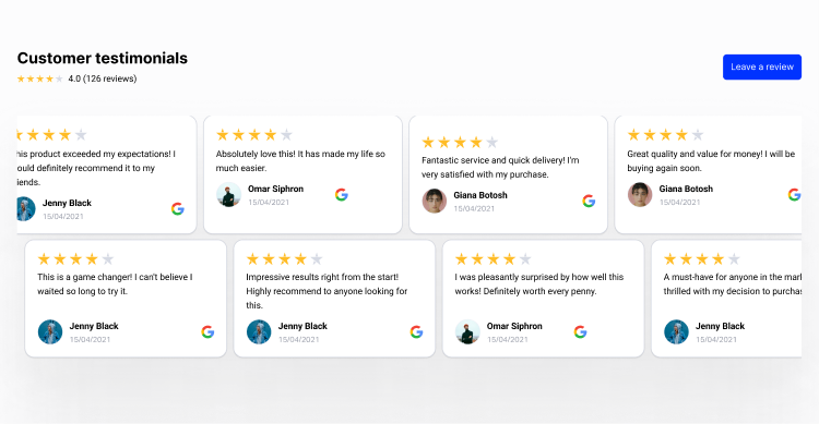 EmbedSocialのAIテンプレート「アニメーション付きGoogle口コミスライダー」