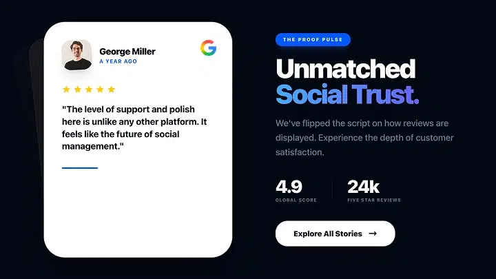 EmbedSocialのAIテンプレート「ダークモードソーシャルプルーフセクション」