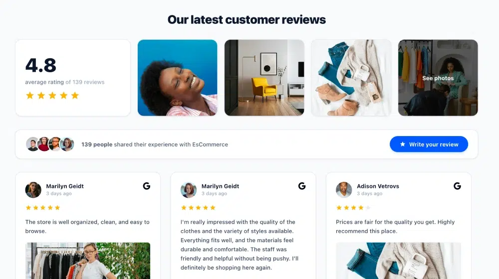 EmbedSocialのAIテンプレート「Googleクチコミランディングページ」