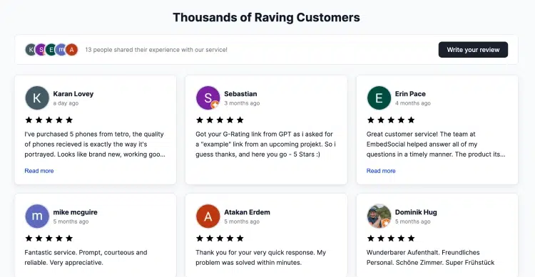 EmbedSocialのAIテンプレート「口コミウォール」