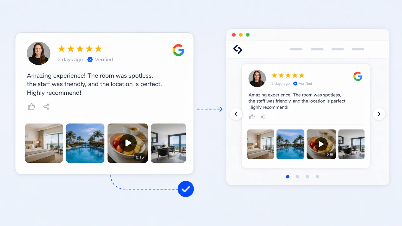 顧客の写真が添付されたGoogleレビューカード